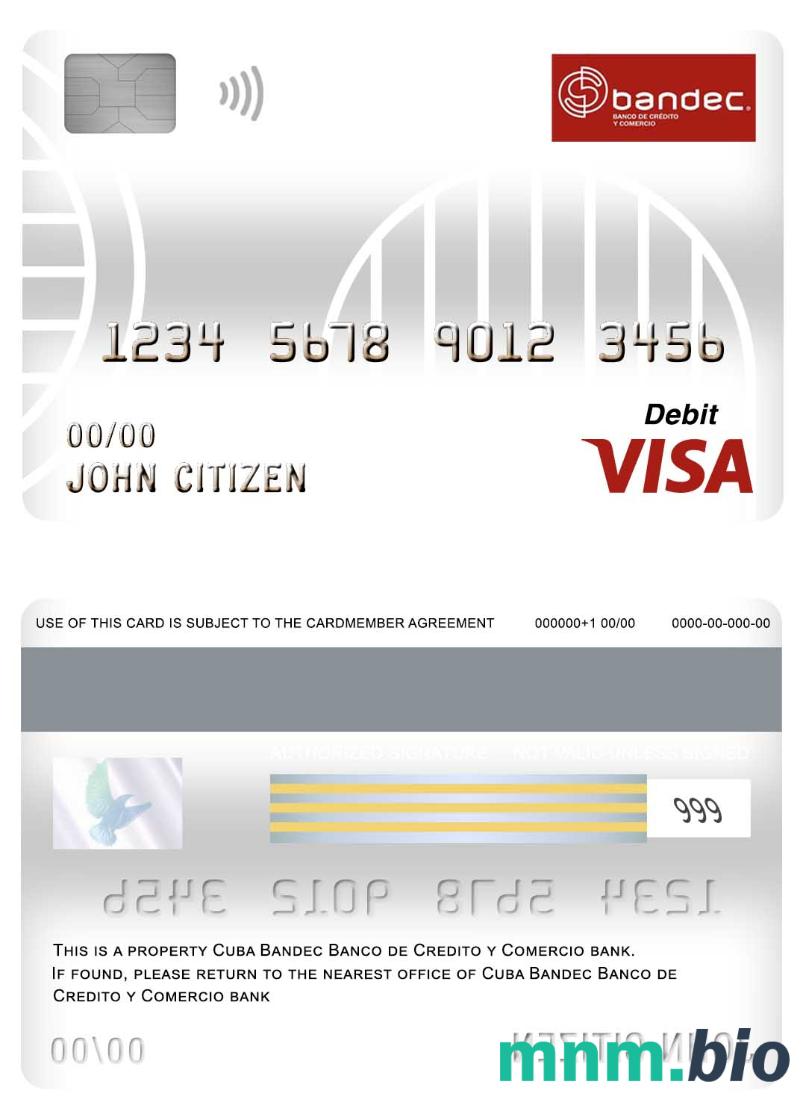 Cuba Bandec Banco de Credito y Comercio bank visa debet karta przykład w formacie PSD
